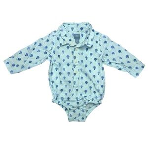 Gap Hot Air Ballon Button Shirt Onesie Blue 6-12 Mons